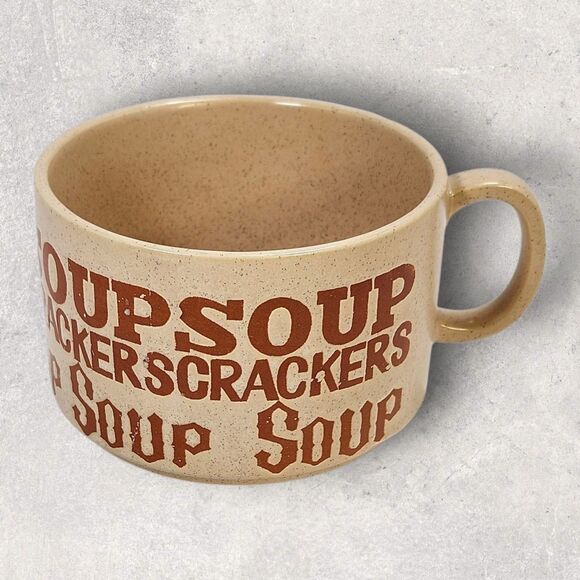 Vintage 1970s Soup Crackers Soup Mug Japan Stoneware Retro Typography Soup Bowl - Picture 3 of 7